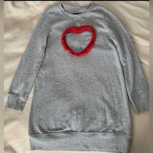 GapKids gray sweater dress red heart ruffle accent girls size L (10-12)